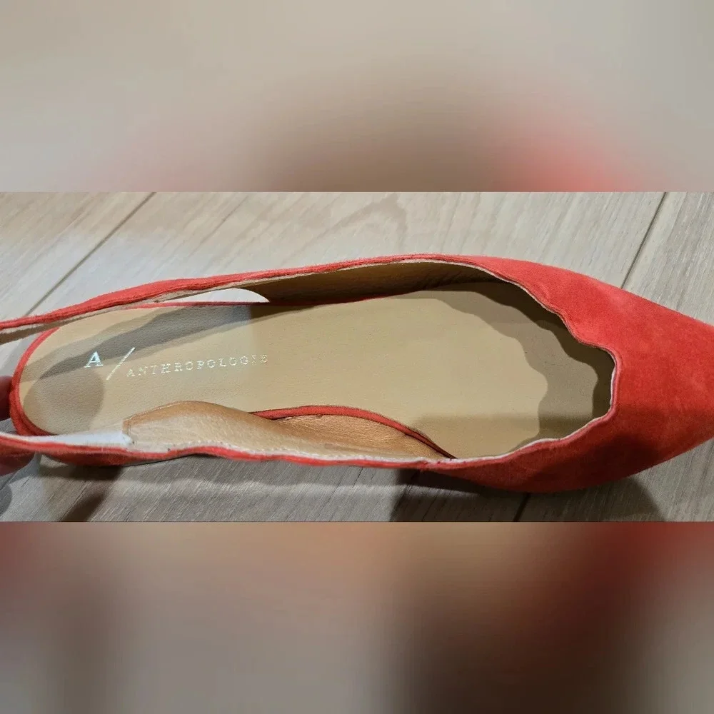 Anthropologie scalloped suede pointed toe slingback flats